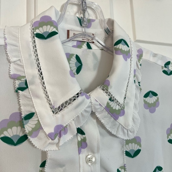 Aritzia Sunday Best Floral Print Button Front Long Sleeve Ruffle Blouse XS - Picture 3 of 16